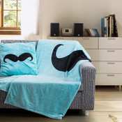Wholesale - Mustache Throw and Cushion Blue 50"X60"